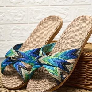 💙 Stylish Woven Sandals - Blue & Green & Beige (NWT)